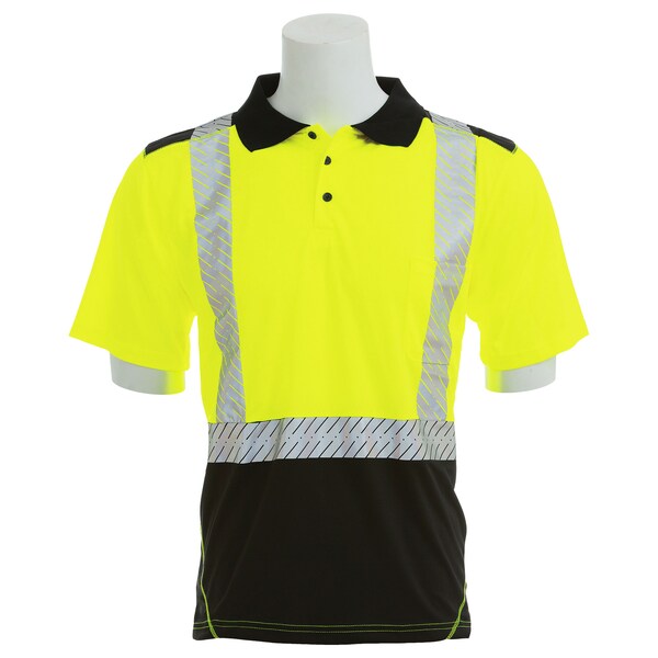 Erb Safety Shrt Slv Polo Shirt, Brdseye Msh, Class2, 9100SBSEG, Hi-Viz Lme/Blk, MD 62675